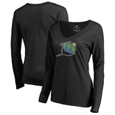 Tampa Bay Rays Women's Cooperstown Collection Forbes Long Sleeve V-Neck T-Shirt - Black T-shirts