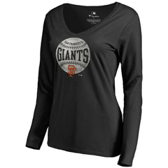 San Francisco Giants Women's Cooperstown Collection Slider Long Sleeve V-Neck T-Shirt - Black T-shirts