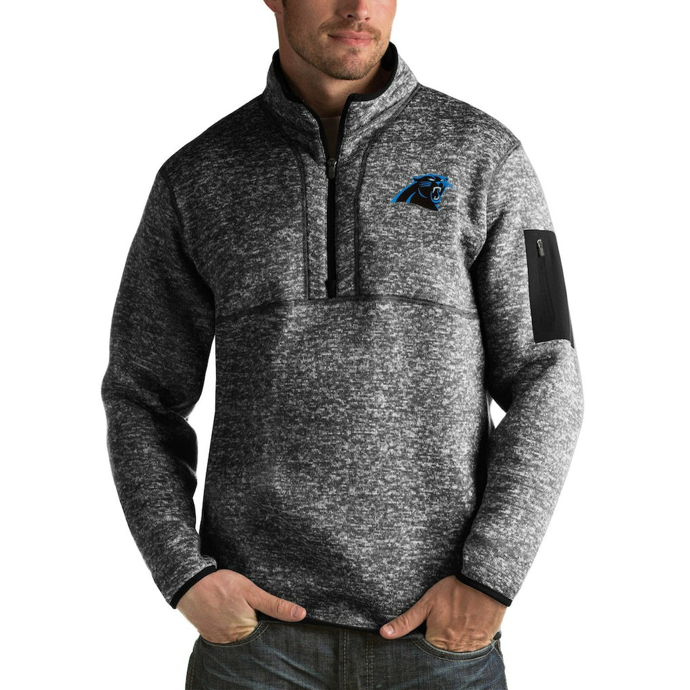Carolina Panthers Antigua Fortune Big & Tall Quarter-Zip Pullover Jacket Heather Black