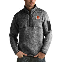 Cincinnati Bengals Antigua Fortune Big & Tall Quarter-Zip Pullover Jacket Heather Black