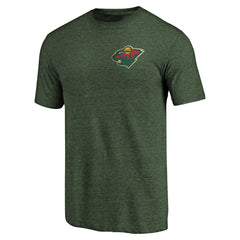 NHL Minnesota Wild Primary Logo Left Chest Distressed Tri-Blend T-Shirt - Green