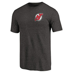 NHL New Jersey Devils Primary Logo Left Chest Distressed Tri-Blend T-Shirt - Black