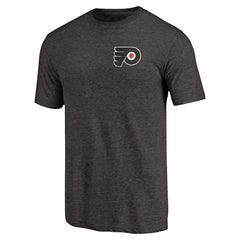 NHL Philadelphia Flyers Primary Logo Left Chest Distressed Tri-Blend T-Shirt - Black