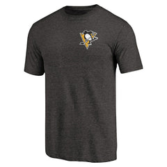 NHL Pittsburgh Penguins Primary Logo Left Chest Distressed Tri-Blend T-Shirt - Black