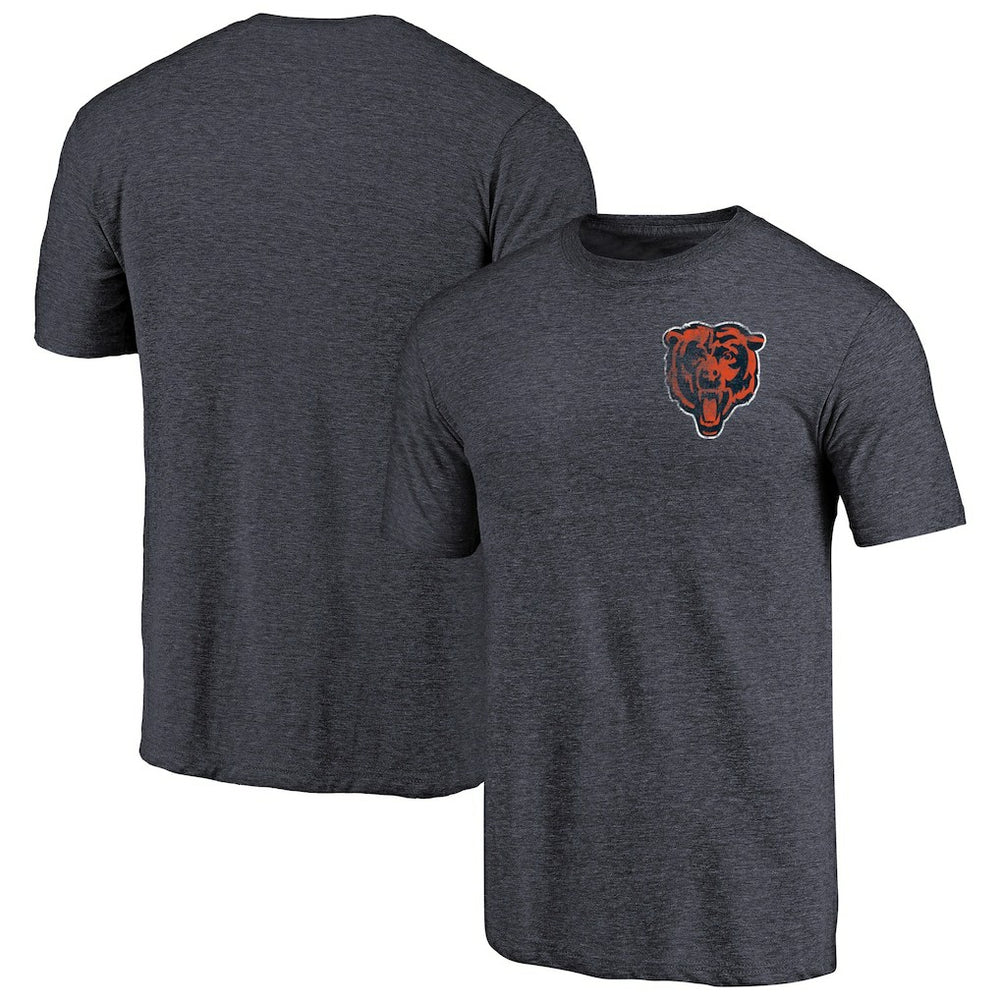 Chicago Bears Primary Logo Left Chest Distressed Tri-Blend T-Shirt Heathered Navy