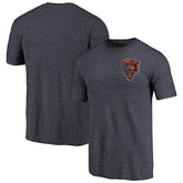 Chicago Bears Primary Logo Left Chest Distressed Tri-Blend T-Shirt Heathered Navy