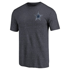 Dallas Cowboys Primary Logo Left Chest Distressed Tri-Blend T-Shirt Heathered Navy