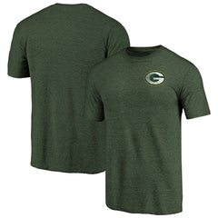 Green Bay Packers Primary Logo Left Chest Distressed Tri-Blend T-Shirt Heathered Green