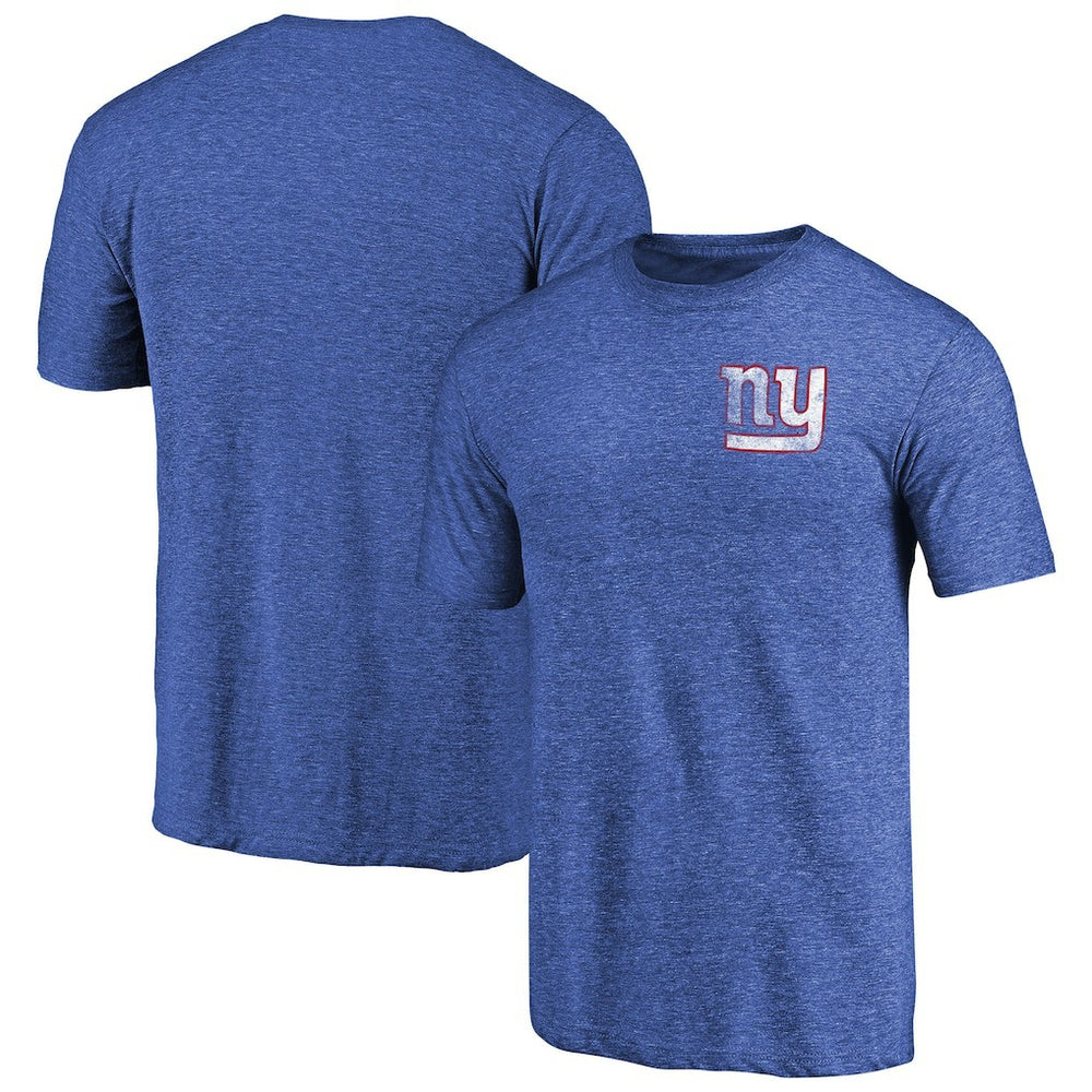 New York Giants Primary Logo Left Chest Distressed Tri-Blend T-Shirt Heathered Royal