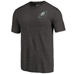 Philadelphia Eagles Primary Logo Left Chest Distressed Tri-Blend T-Shirt Heathered Black