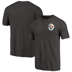 Pittsburgh Steelers Primary Logo Left Chest Distressed Tri-Blend T-Shirt Heathered Black