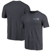 Seattle Seahawks Primary Logo Left Chest Distressed Tri-Blend T-Shirt Heathered College Navy