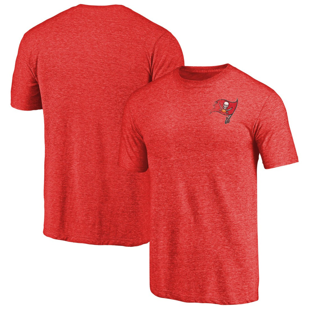 Tampa Bay Buccaneers Primary Logo Left Chest Distressed Tri-Blend T-Shirt Heathered Red