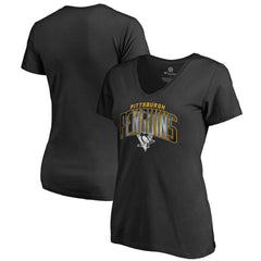 NHL Pittsburgh Penguins Women's Arch Smoke V-Neck T-Shirt - Black