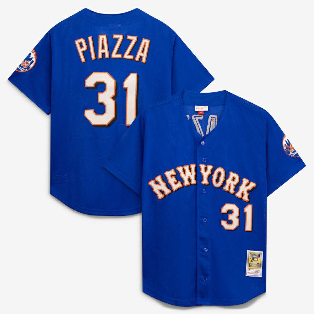 MLB Mike Piazza New York Mets Mitchell & Ness Cooperstown Collection Mesh Batting Practice Button-Up Jersey - Royal