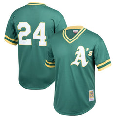MLB Rickey Henderson Athletics Mitchell & Ness Youth Cooperstown Collection Mesh Batting Practice Jersey - Green