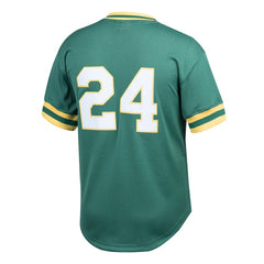 MLB Rickey Henderson Athletics Mitchell & Ness Youth Cooperstown Collection Mesh Batting Practice Jersey - Green
