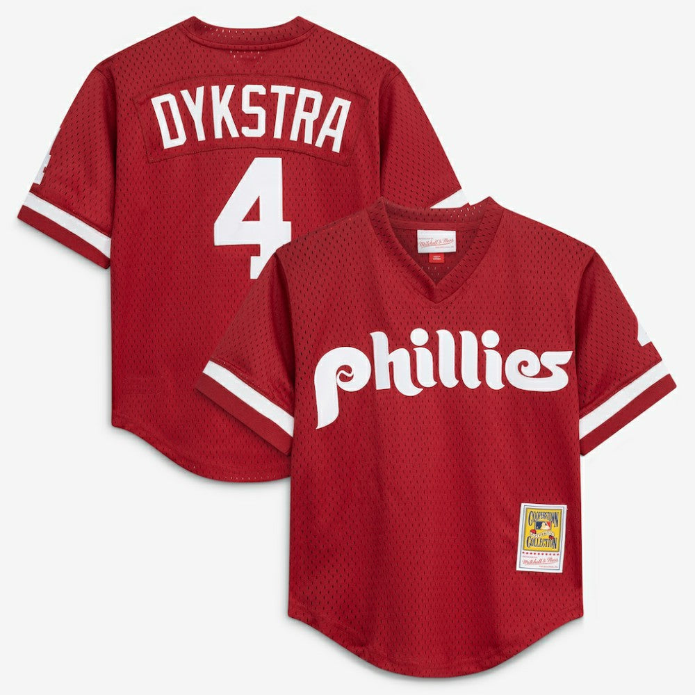 MLB Lenny Dykstra Philadelphia Phillies Mitchell & Ness Youth Cooperstown Collection Mesh Batting Practice Jersey - Burgundy