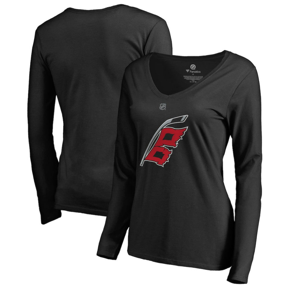 NHL Carolina Hurricanes Women's Team Alternate Long Sleeve V-Neck T-Shirt - Black