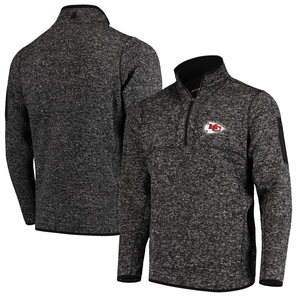 Kansas City Chiefs Antigua Fortune Quarter-Zip Pullover Jacket Heather Black