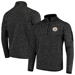 Pittsburgh Steelers Antigua Fortune Quarter-Zip Pullover Jacket Heather Black