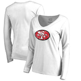 San Francisco 49ers Women's Throwback Logo Long Sleeve V-Neck T-Shirt White