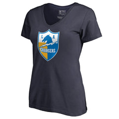Los Angeles Chargers Women's Retro Shield Logo V-Neck T-Shirt Navy