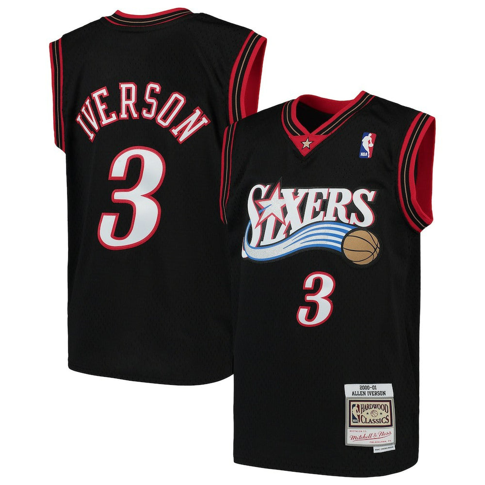 NBA Allen Iverson Philadelphia 76ers Youth Hardwood Classics Swingman Throwback Jersey - Black