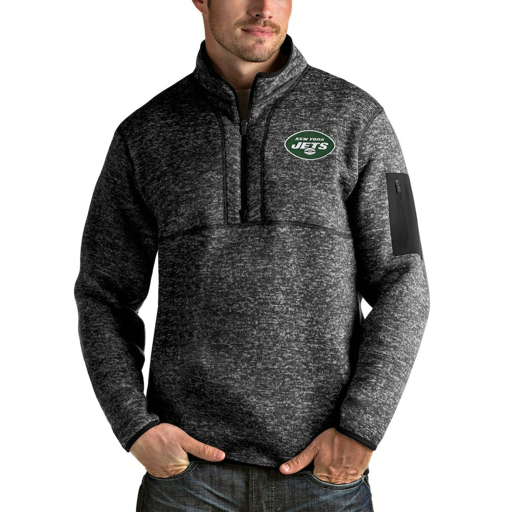 New York Jets Antigua Fortune 1/4-Zip Pullover Jacket Heather Black