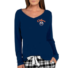 NHL Edmonton Oilers Concepts Sport Women's Marathon Knit Long Sleeve V-Neck Top - Navy
