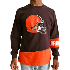 Cleveland Browns Refried Apparel Sustainable Upcycled Angle Long Sleeve T-Shirt Brown/Orange