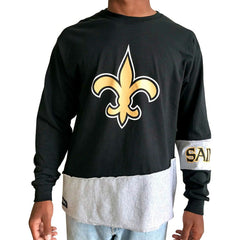 New Orleans Saints Refried Apparel Sustainable Upcycled Angle Long Sleeve T-Shirt Black/Gray