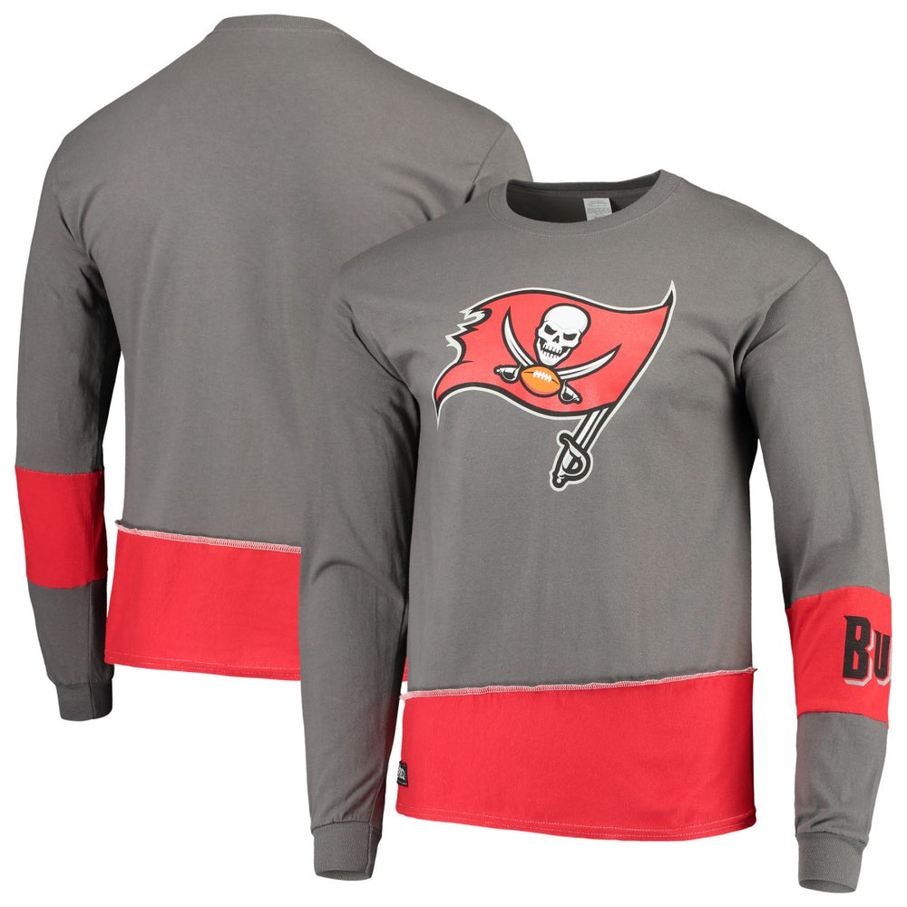 Tampa Bay Buccaneers Refried Apparel Sustainable Upcycled Angle Long Sleeve T-Shirt Pewter/Red