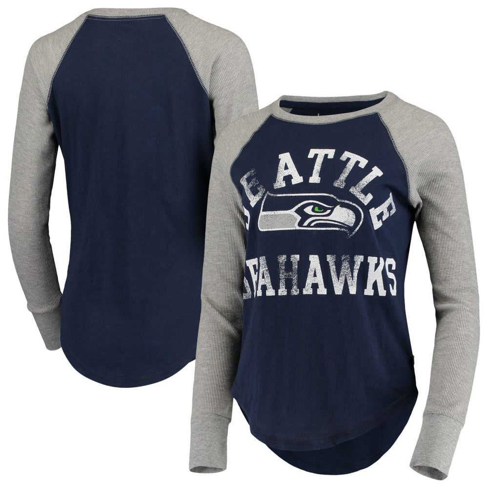 Seattle Seahawks Touch Women's Waffle Raglan Lightweight Long Sleeve T-Shirt College Navy