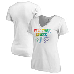 New York Knicks Women's Team Pride Wordmark V-Neck T-Shirt White