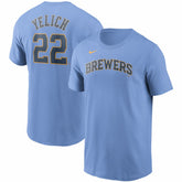 Christian Yelich Milwaukee Brewers Nike Name & Number T-Shirt - Light Blue T-shirts