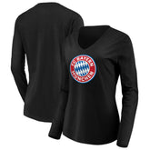 Bayern Munich Women's Logo Long Sleeve V-Neck T-Shirt Black