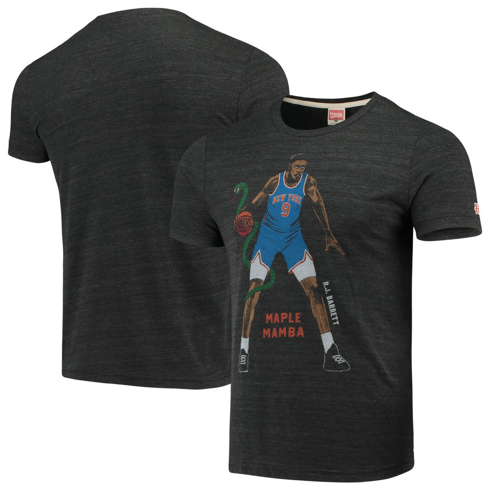 RJ Barrett New York Knicks Player Graphic Tri-Blend T-Shirt Heathered Charcoal