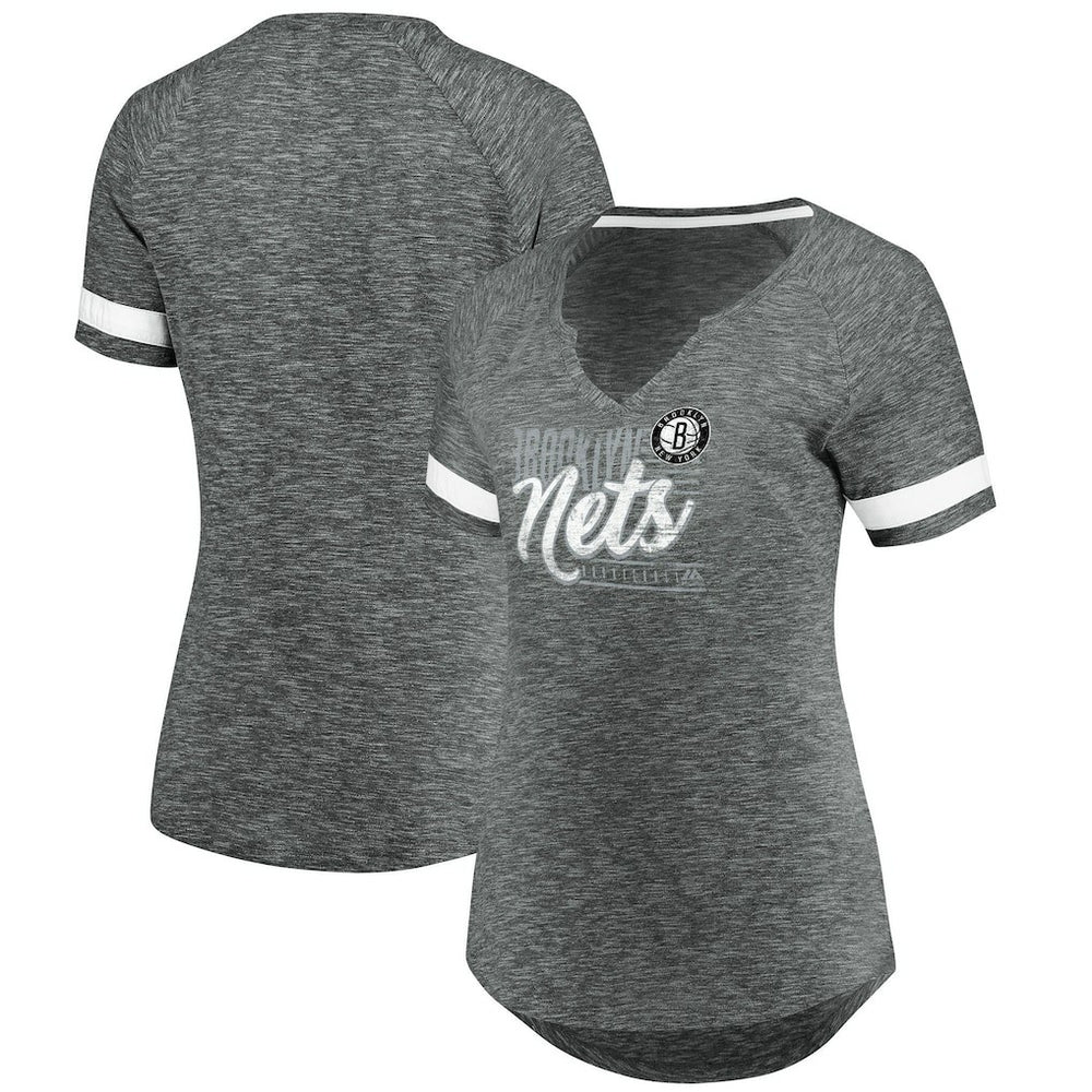 Brooklyn Nets Women's Showtime Winning With Pride Notch Neck T-Shirt Gray/White