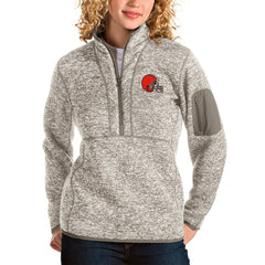 Cleveland Browns Antigua Women's Fortune Half-Zip Pullover Jacket Oatmeal