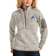 Detroit Lions Antigua Women's Fortune Half-Zip Pullover Jacket Oatmeal
