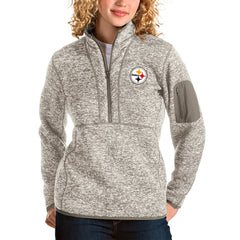 Pittsburgh Steelers Antigua Women's Fortune Half-Zip Pullover Jacket Oatmeal