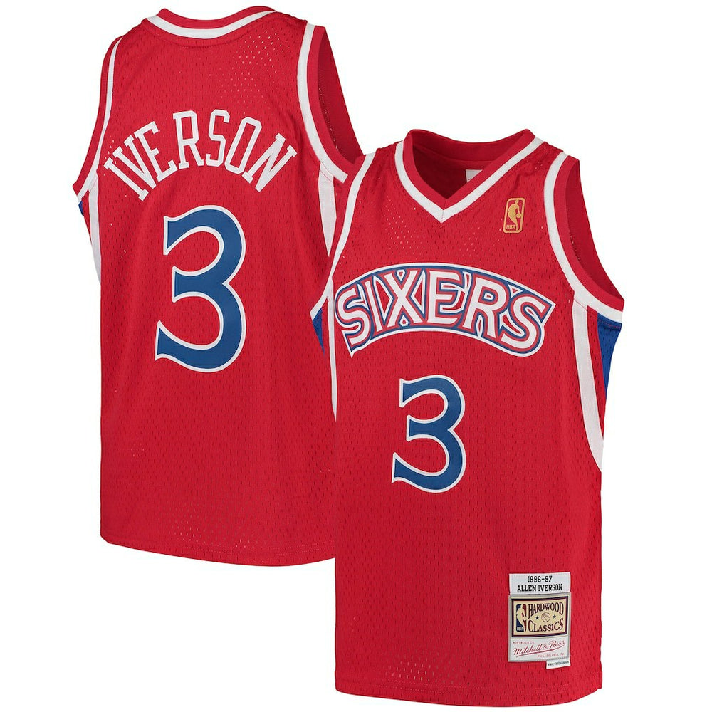 NBA Allen Iverson Philadelphia 76ers Youth 1996/97 Hardwood Classics Swingman Throwback Jersey - Red