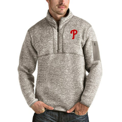 Philadelphia Phillies Antigua Fortune Quarter-Zip Pullover Jacket - Oatmeal Jackets