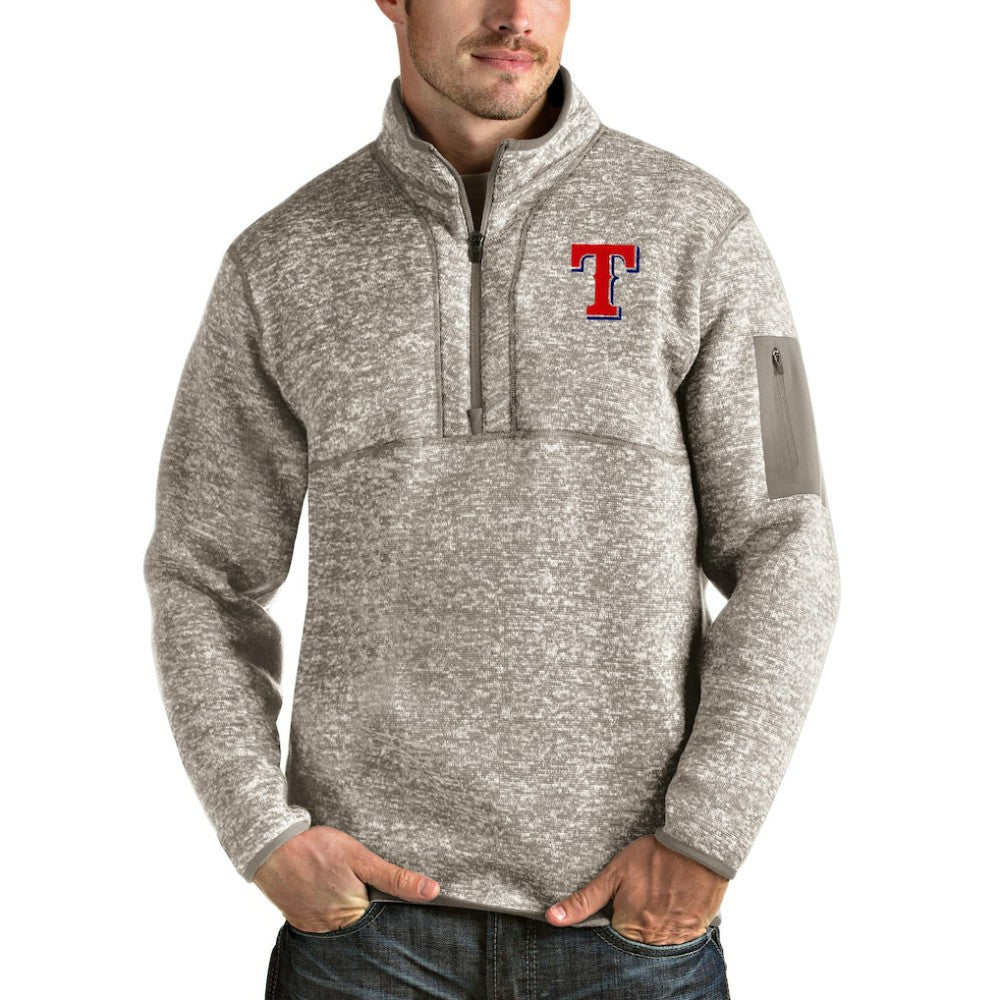 Texas Rangers Antigua Fortune Quarter-Zip Pullover Jacket - Oatmeal Jackets