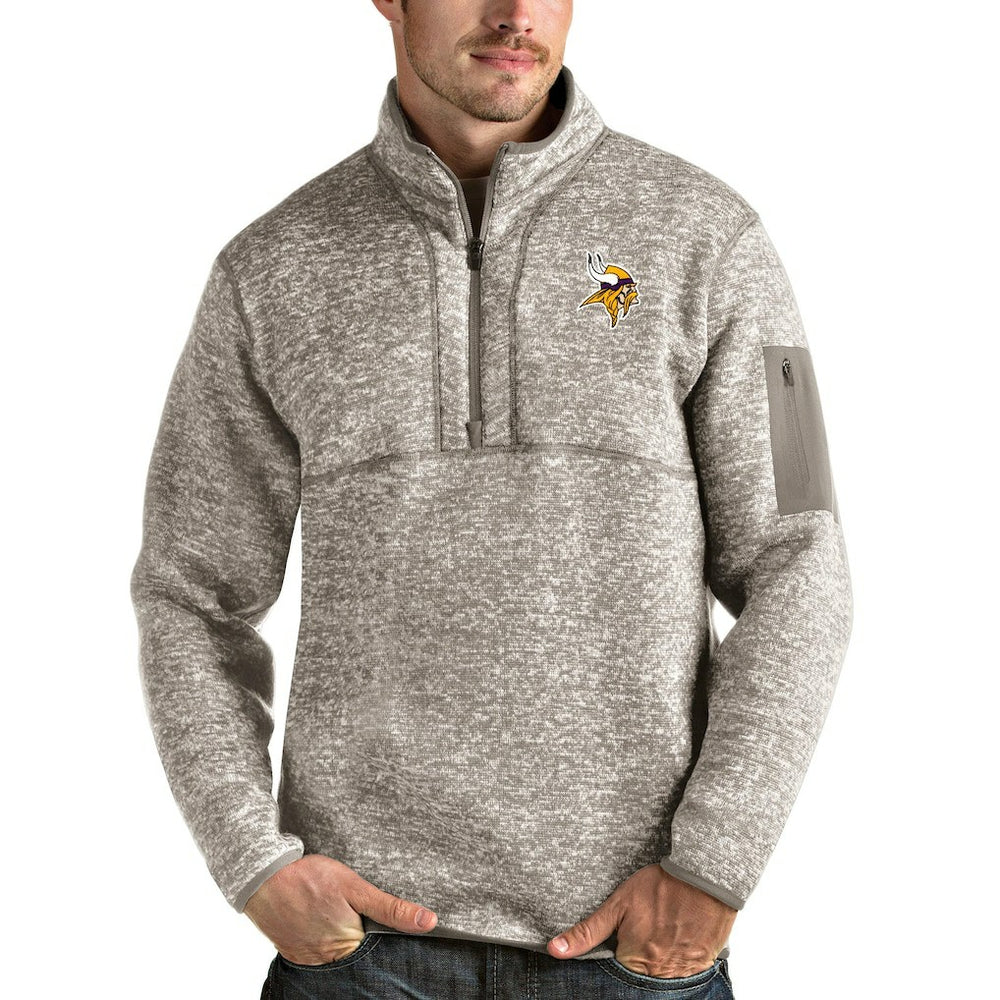 Minnesota Vikings Antigua Fortune Quarter-Zip Pullover Jacket Oatmeal