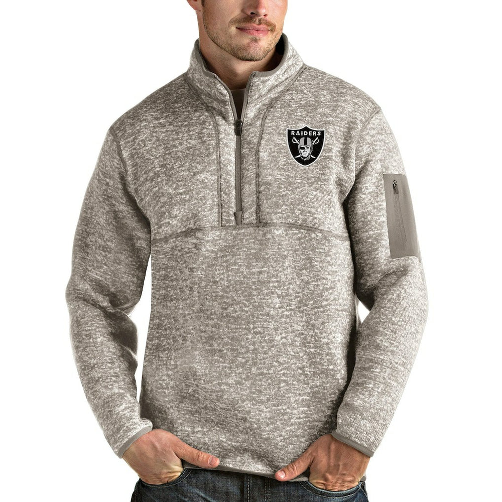 Las Vegas Raiders Antigua Fortune Quarter-Zip Pullover Jacket Oatmeal