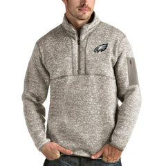 Philadelphia Eagles Antigua Fortune Quarter-Zip Pullover Jacket Oatmeal