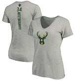 Giannis Antetokounmpo Milwaukee Bucks Women's Playmaker Name & Number V-Neck T-Shirt Heathered Gray