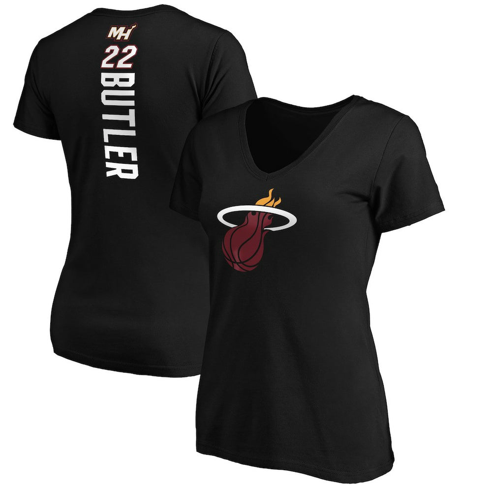 Jimmy Butler Miami Heat Women's Playmaker Logo Name & Number V-Neck T-Shirt Black